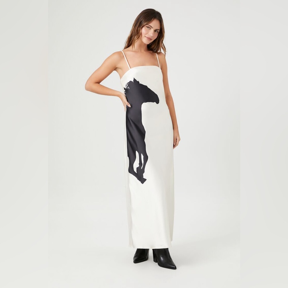 Satin Horse Graphic Maxi Slip Dress